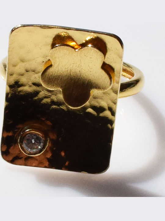 Bizoutaki Ring with Zircon made of Silver Gold Plated