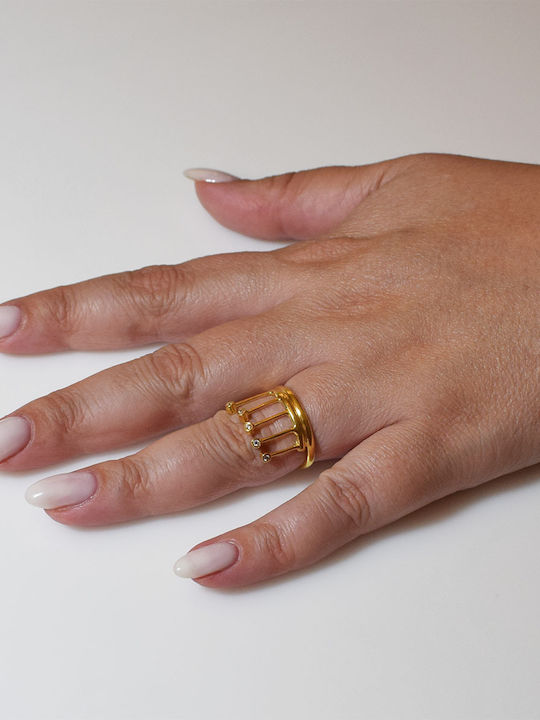 Bizoutaki Ring with Zircon made of Silver Gold Plated