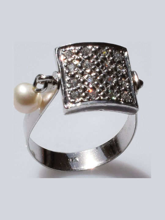 Bizoutaki Ring with Pearls & Zircon made of Silver