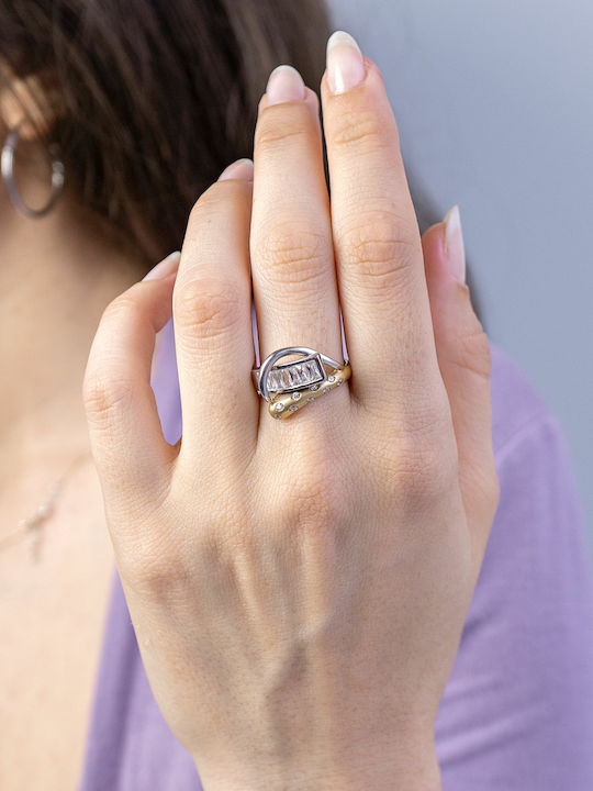 Kiriakos Gofas Ring with Stones made of Gold 14K