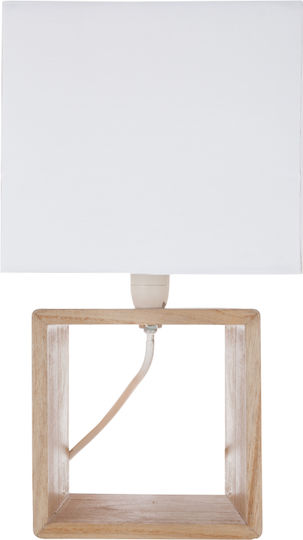 Atmosphera Wood Table Lamp for Socket E14 with White Shade and Brown Base