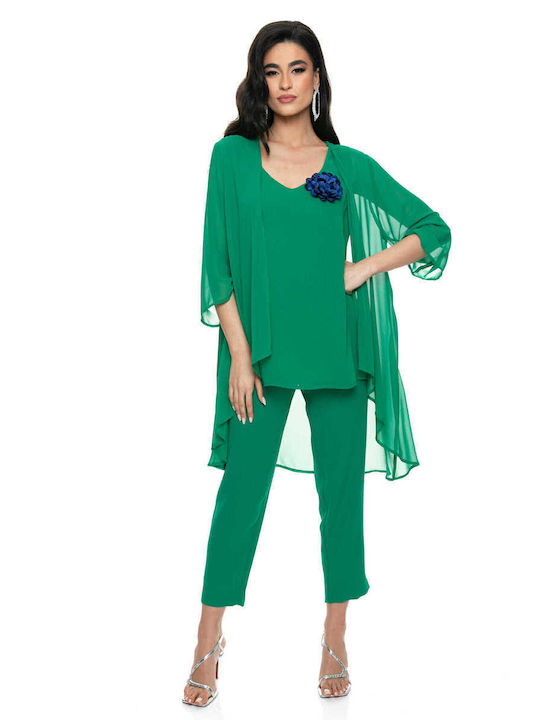 RichgirlBoudoir Women's Green Set with High-waisted Trousers