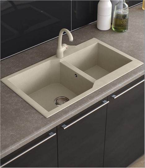 Sanitec Ultra Granite Drop-In Кухненска Мивка от Течен Гранит Дължина 86xШирина 50см Графит
