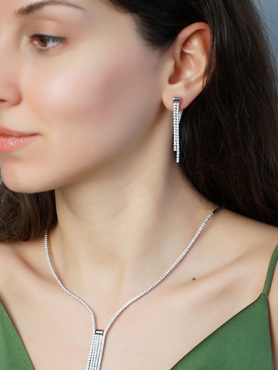 Kiriakos Gofas Set with Necklace , Earrings & Bracelet from White Gold 14K with Stones