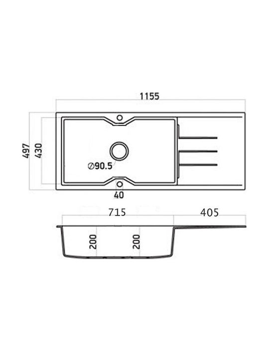 Sanitec Ultra Granite Drop-In Sink Synthetic Granite W116xD50cm Sienna