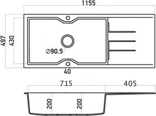 Sanitec Ultra Granite Ένθετος Νεροχύτης από Συνθετικό Γρανίτη Μ116xΠ50cm Sienna