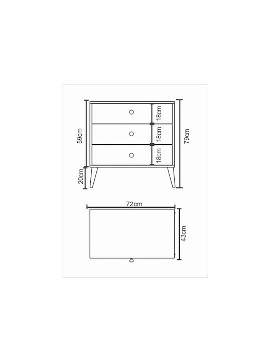 Comoda pentru Dormitor Amari cu 3 sertare Albă 72x43x79buc