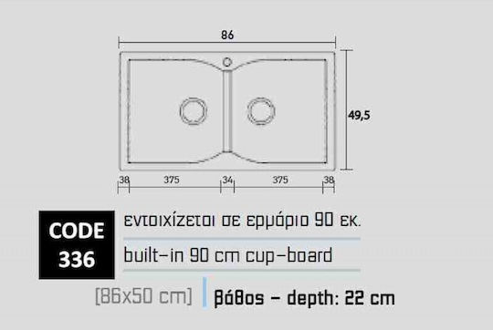 Sanitec Classic 336 Ένθετος από Συνθετικό Γρανίτη Μ86xΠ50cm
