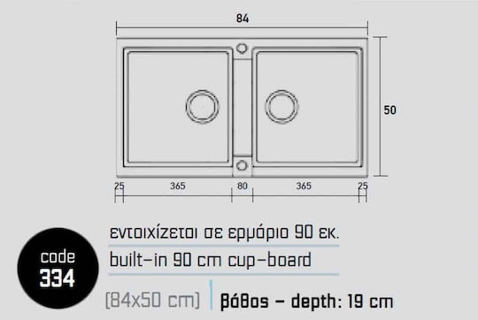 Sanitec Classic 334 Ένθετος από Συνθετικό Γρανίτη Μ86xΠ50cm