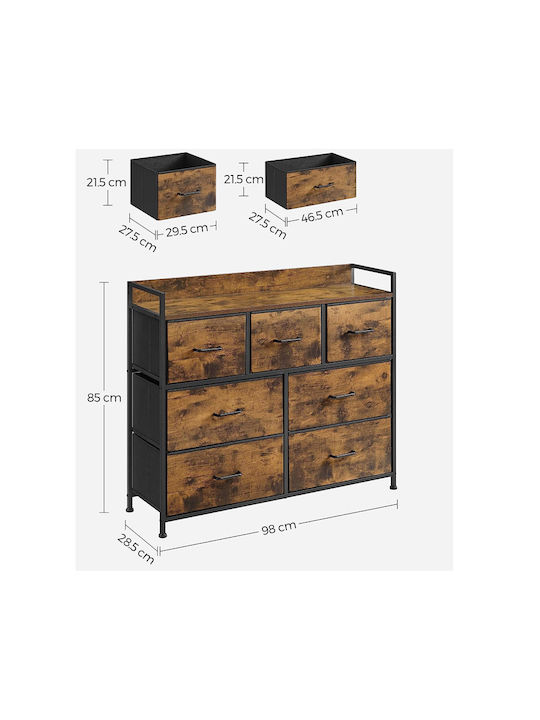 Wooden & Metallic Chest of Drawers with 7 Drawers 98x28.5x85cm