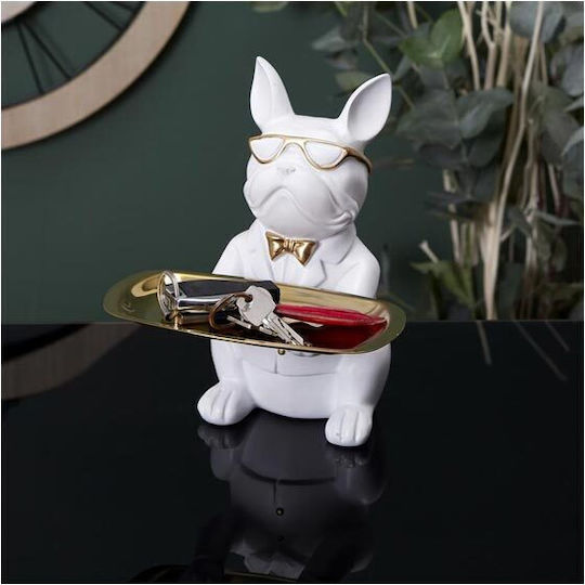Dekorativ Hund aus Kunststoff Bulldog mit Scheibe in Gold 19x20x23.5cm 1Stück