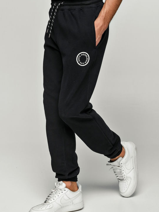 HoodLoom Men's Sweatpants with Rubber Black +ΜΑΎΡΟ