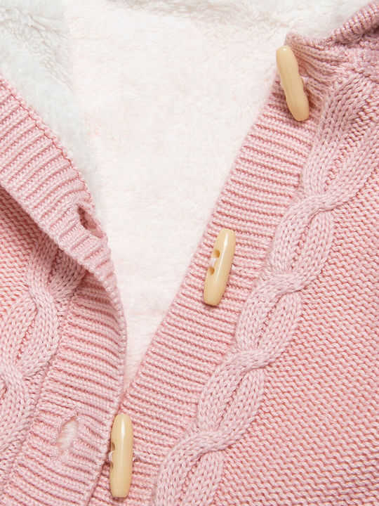 Alouette Girls Knitted Hooded Cardigan with Buttons Pink