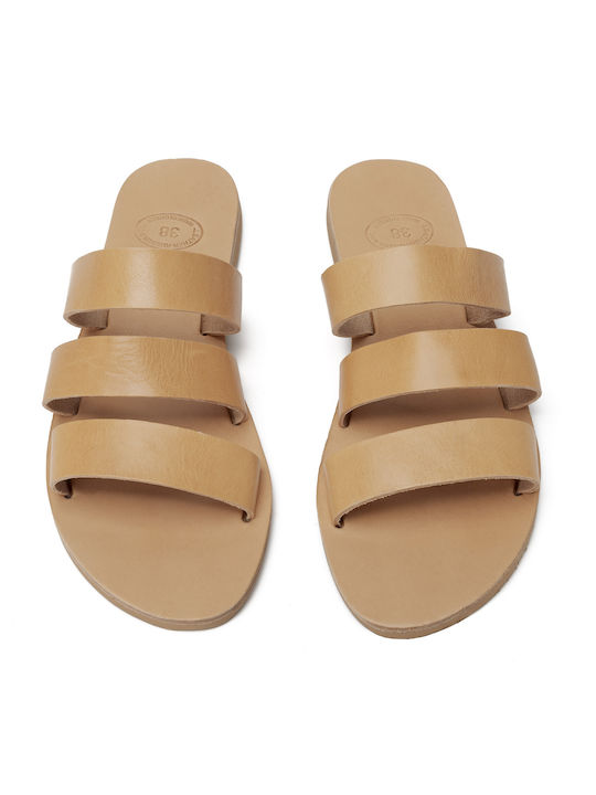 Philio 3 Leather Women's Flat Sandals in Beige Color