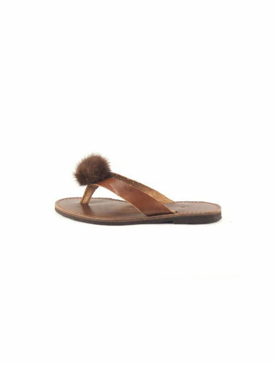 Kouros Leather Women's Flat Sandals in Brown Color