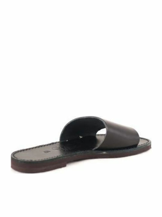 Leather Women's Flat Sandals in Black Color