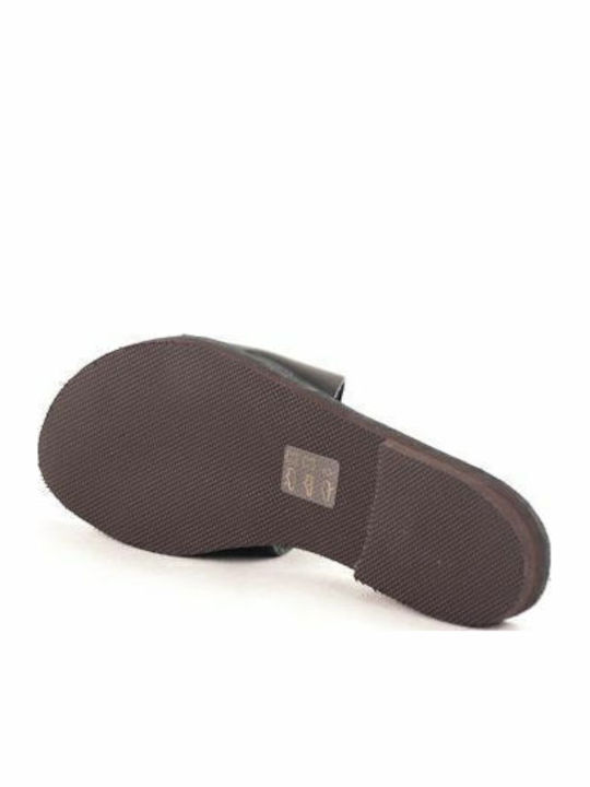 Leather Women's Flat Sandals in Black Color