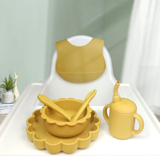 Queen Mother Dino Silicone Feeding Set with Anti-Slip Base Blue 5 Pieces for 6+ Months