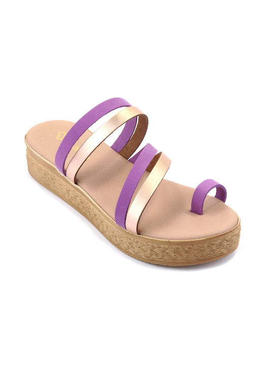 Fshoes Leather Women's Flat Sandals Flatforms in Purple Color