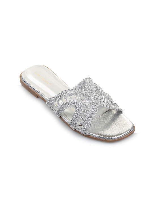 Fshoes Women's Flat Sandals in Silver Color