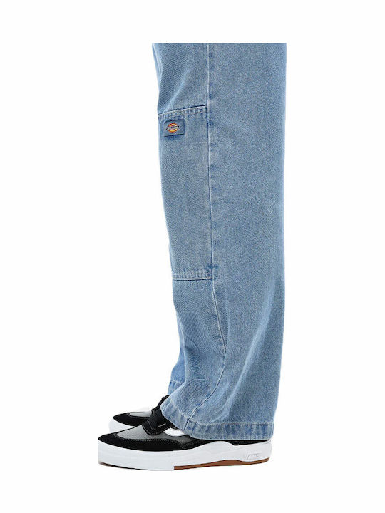 Double Knee Men's Jeans Pants with Loose Straight Fit Blue