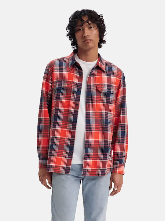 Jackson Worker Дълъг Ръкав Фланелена Overshirt в Широка Кройка Каре Червен