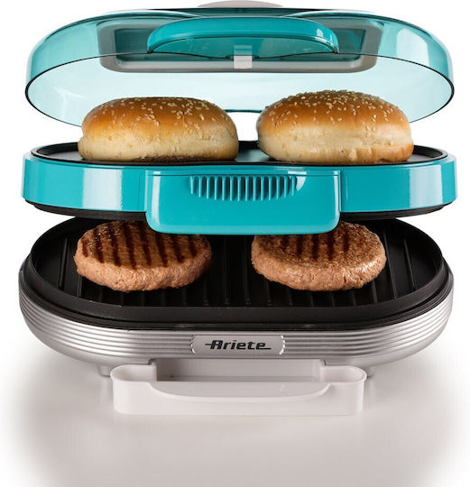 Ariete Party Tabletop Electric Grill Smooth and Ribbed Plate 1200W with Lid 28cmx21cmcm