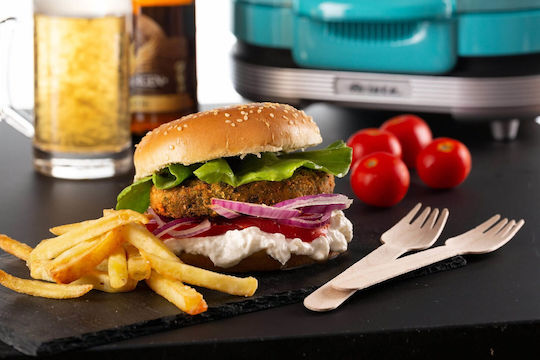 Ariete Party Tabletop Electric Grill Smooth and Ribbed Plate 1200W with Lid 28cmx21cmcm