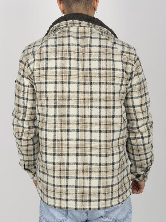 Dstrezzed Men's Shirt Overshirt Long Sleeve Checked Beige