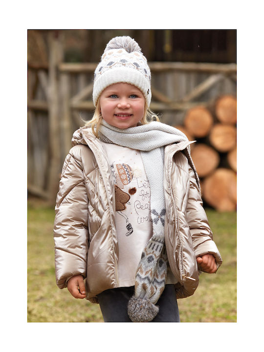 Mayoral Girls Quilted Coat Silver with Lining & Ηood