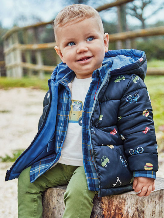 Kids' Quilted Jacket Short Double Sided with Lining & Hood Blue