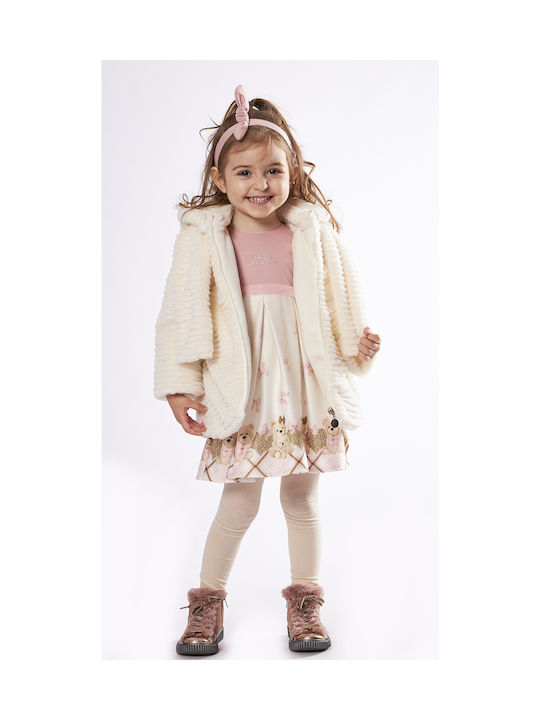 Evita Girls Fur Coat Ecru with Ηood