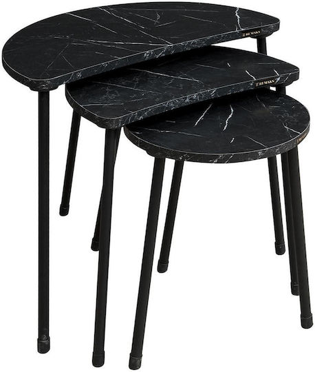 Round Zigon Set Jamilah Wooden Black/Marble Finish 3 Pieces M55xW34.5xH51 cm