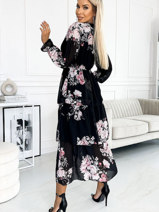 Numoco Sommer Maxi Abendkleid mit Rüschen Schwarz