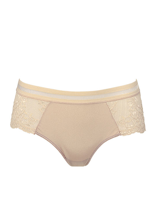 Talie înaltă Femeie Slip cu Dantelă Bej
