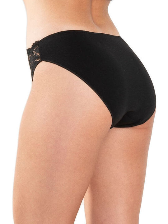 A.A UNDERWEAR Baumwolle Damen Slip mit Spitze Schwarz