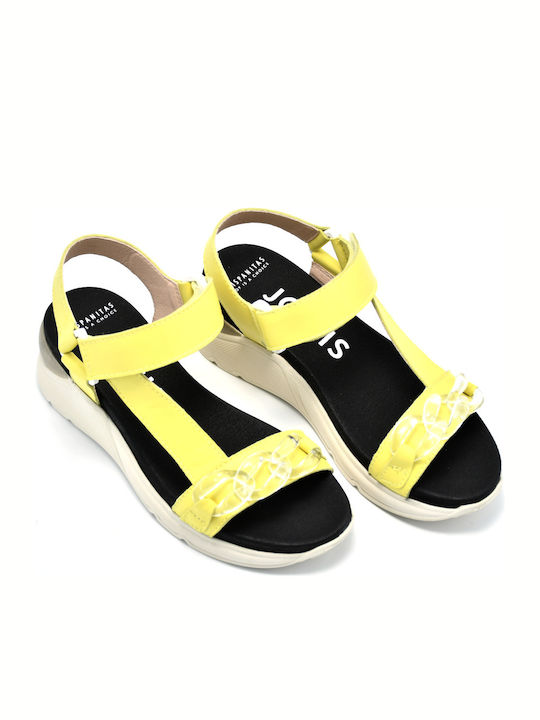 Hispanitas Women's Leather Ankle Strap Platforms Yellow