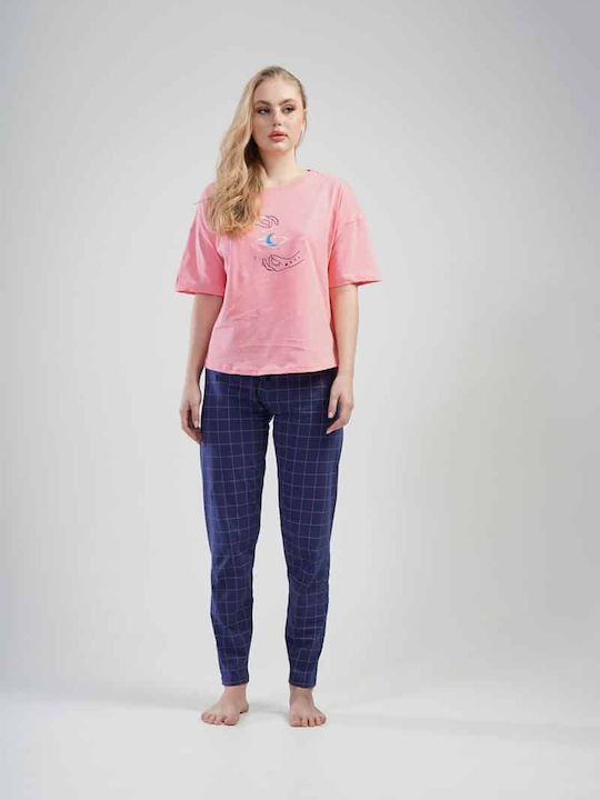 Vienetta Secret Summer Cotton Women's Pyjama Pants Pink