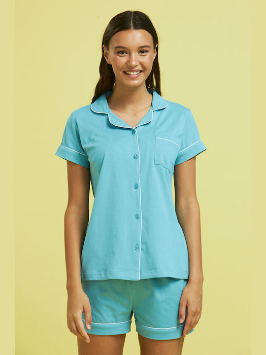 Noidinotte Summer Women's Pyjama Set Cotton Turquoise