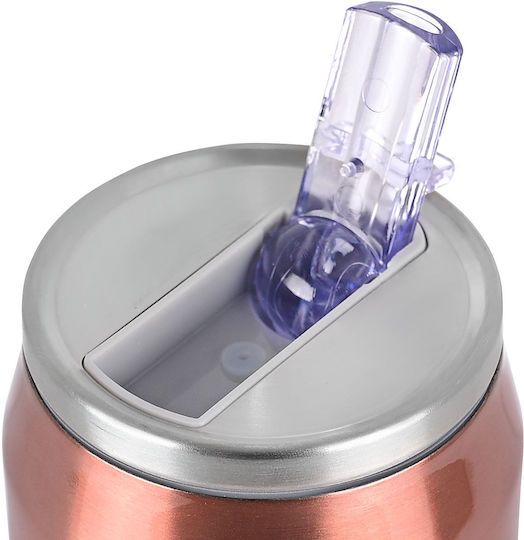 Estia Travel Cup Save the Aegean Recyclable Thermos Bottle Stainless Steel / Plastic BPA Free 500ml Rose Gold with Straw