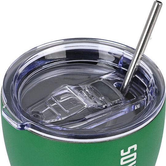 Estia Coffee Mug Save The Aegean Recycelbar Glas Thermosflasche Rostfreier Stahl BPA Frei 350ml Panathinaikos BC Edition mit Stroh