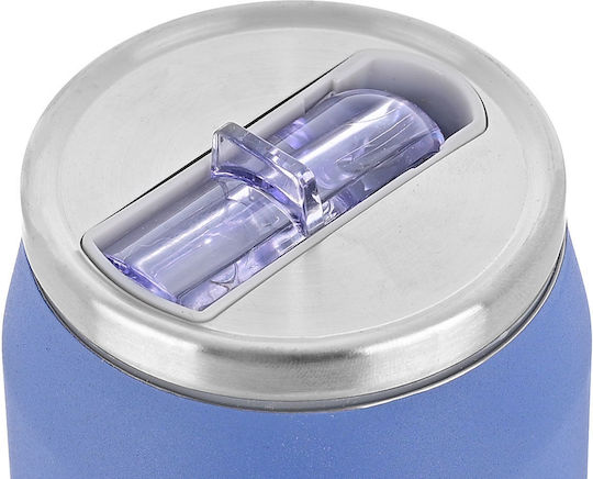 Estia Travel Cup Save the Aegean Recyclable Thermos Bottle Stainless Steel / Plastic BPA Free 300ml Denim Blue with Straw
