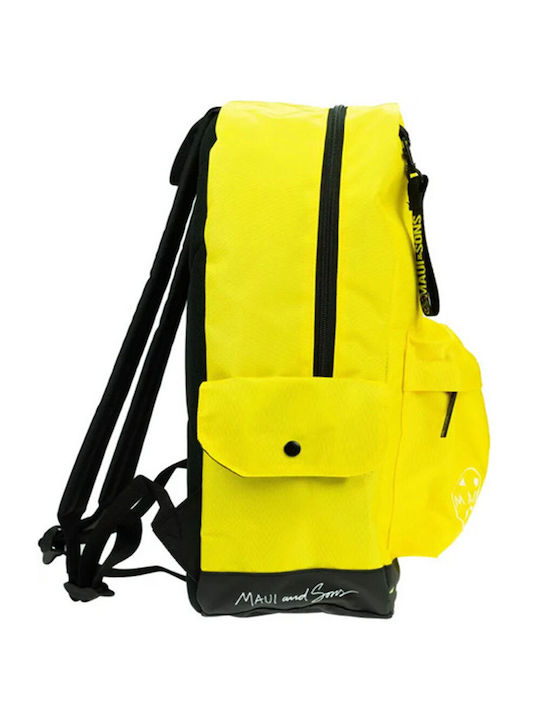 Maui & Sons School Backpack Junior High-High School Yellow with Water Bottle Holder 23L