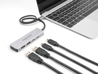 DeLock USB 3.1 Hub 4 Porturi cu conexiune USB-C Gri