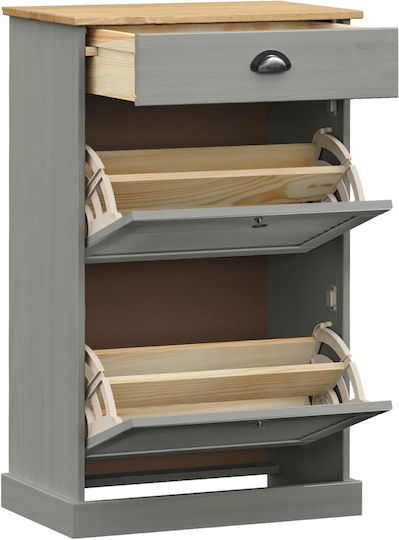 Schuhschrank aus Massivholz mit 2 Regalen Gray L60xW35xH96cm