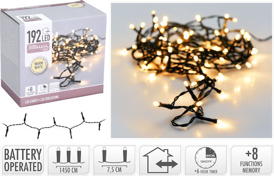 192 Lights LED 14.8m. Warm White Battery in String 1pcs