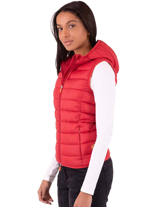 Save The Duck 'CECILIA' Women's Short Puffer Jacket for Winter with Hood Red