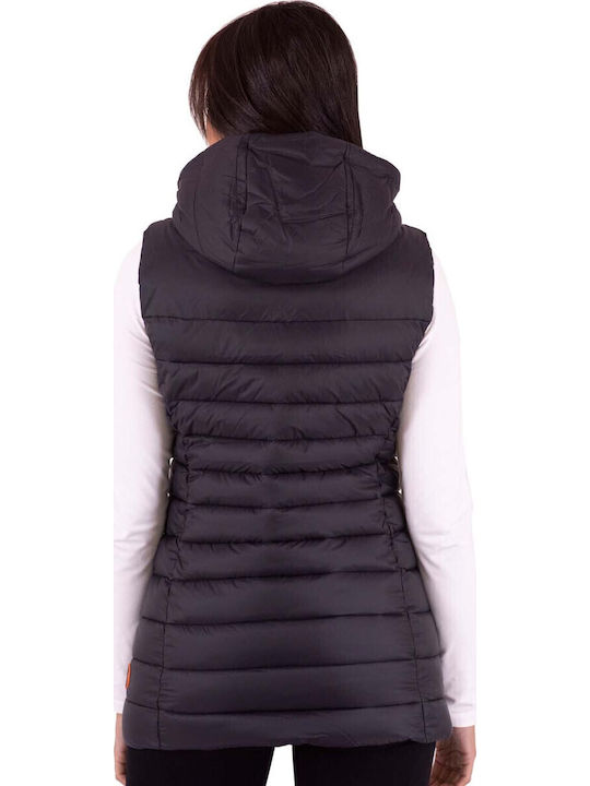 Lungă Jachetă de femei Fără mâneci Puffer Negru