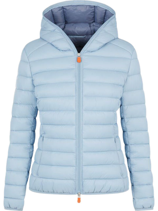 'DAISY' Women's Short Puffer Jacket for Winter with Hood Light Blue