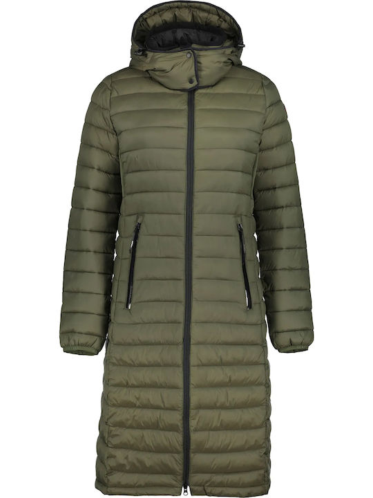 Women's Long Puffer Jacket for Winter with Hood Khaki
